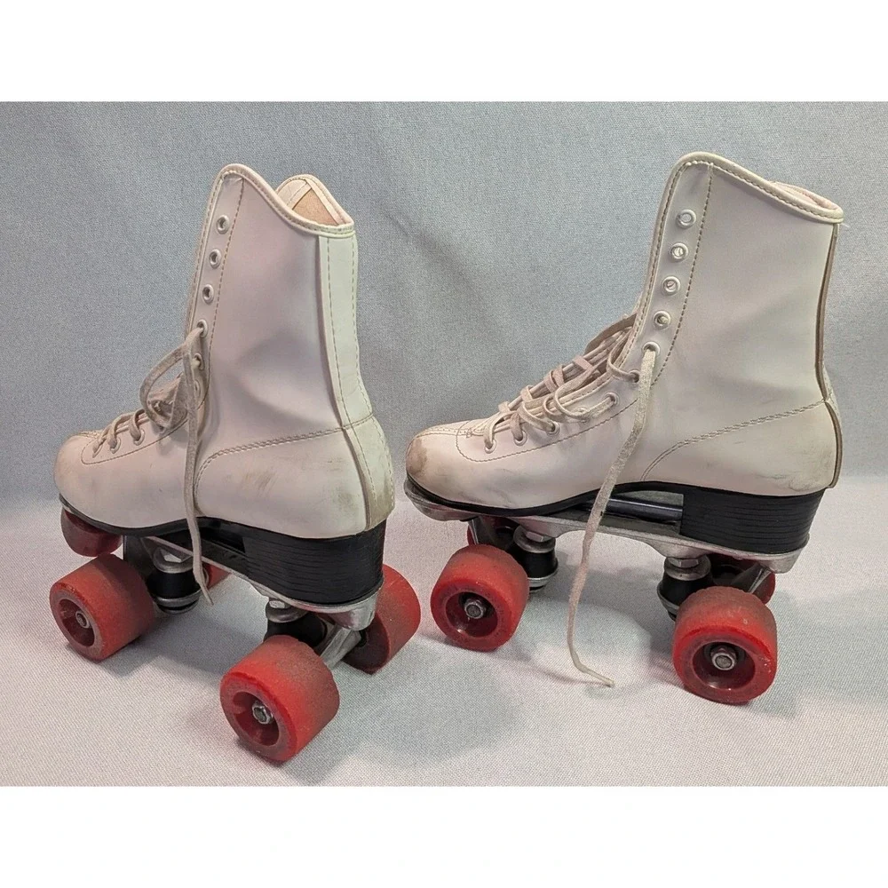 Roller Derby Quad Skates Womens 8 White Fair Vintage Red Wheels High Top